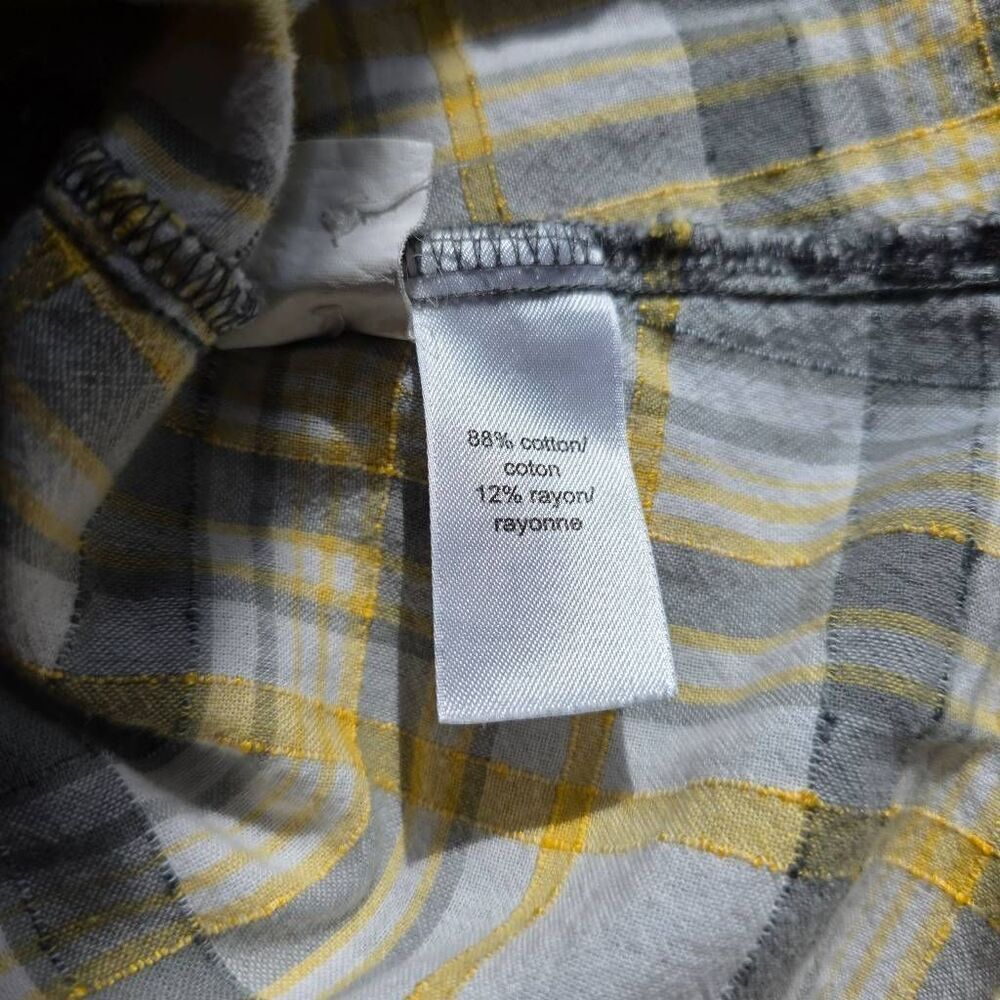 Maurices XL Yellow Gray Plaid Button Front Frayed Hem Shirt - Picture 10 of 11